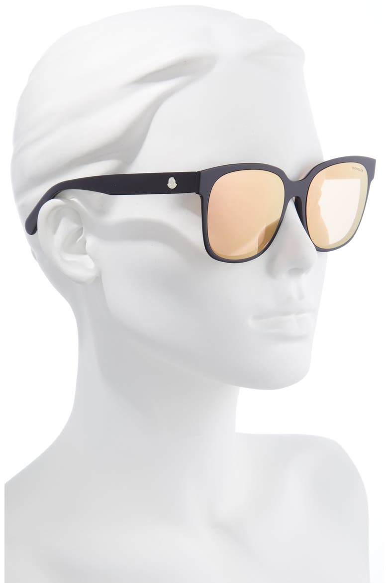 55mm Mirrored Square Sunglasses, Alternate, color, SHINY BLACK / BROWN MIRROR