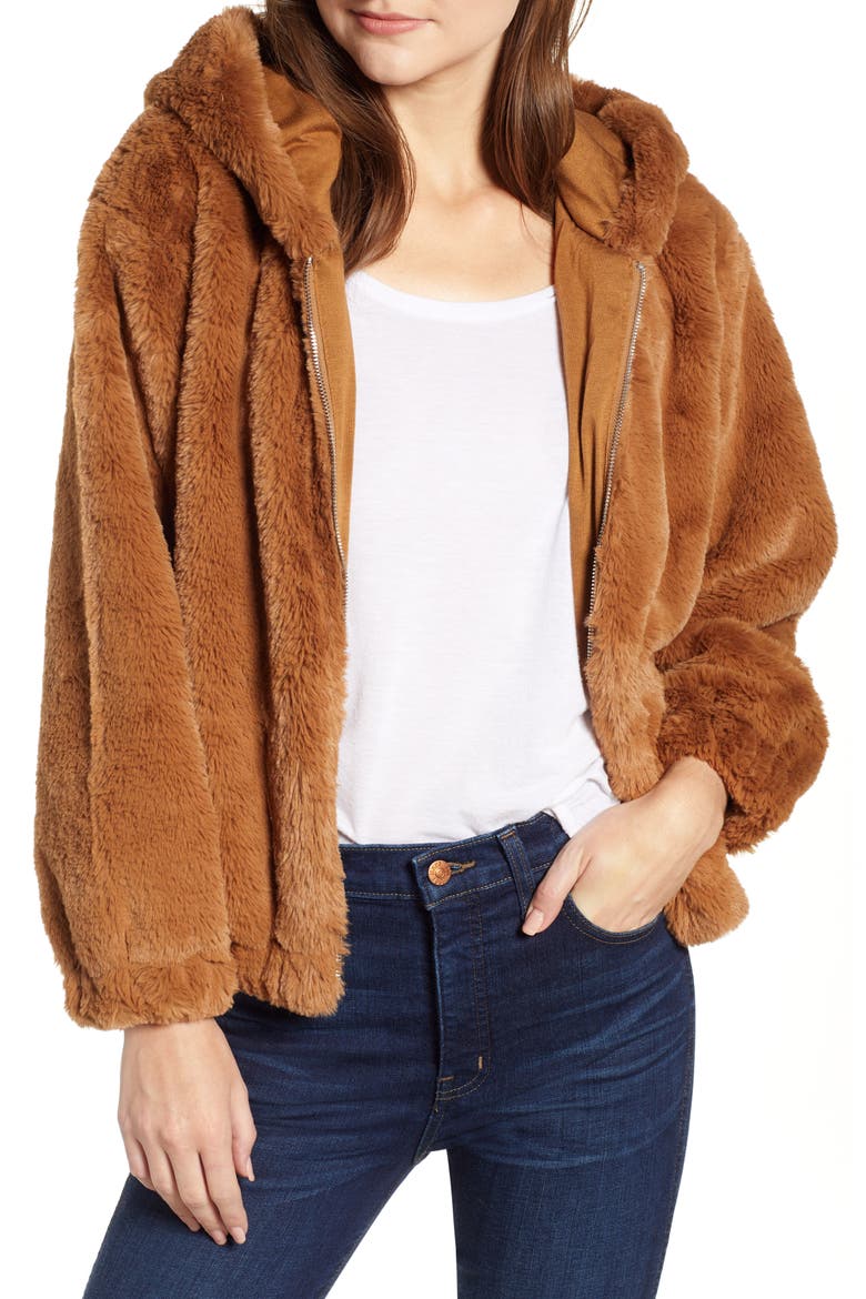 Arabella Faux Shearling Jacket, Main, color, DARK CAMEL
