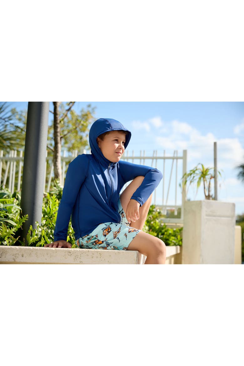 Kid's Long Sleeve Full Zip Hoodie Top with Sun and UV Protection, Alternate, color, Navy