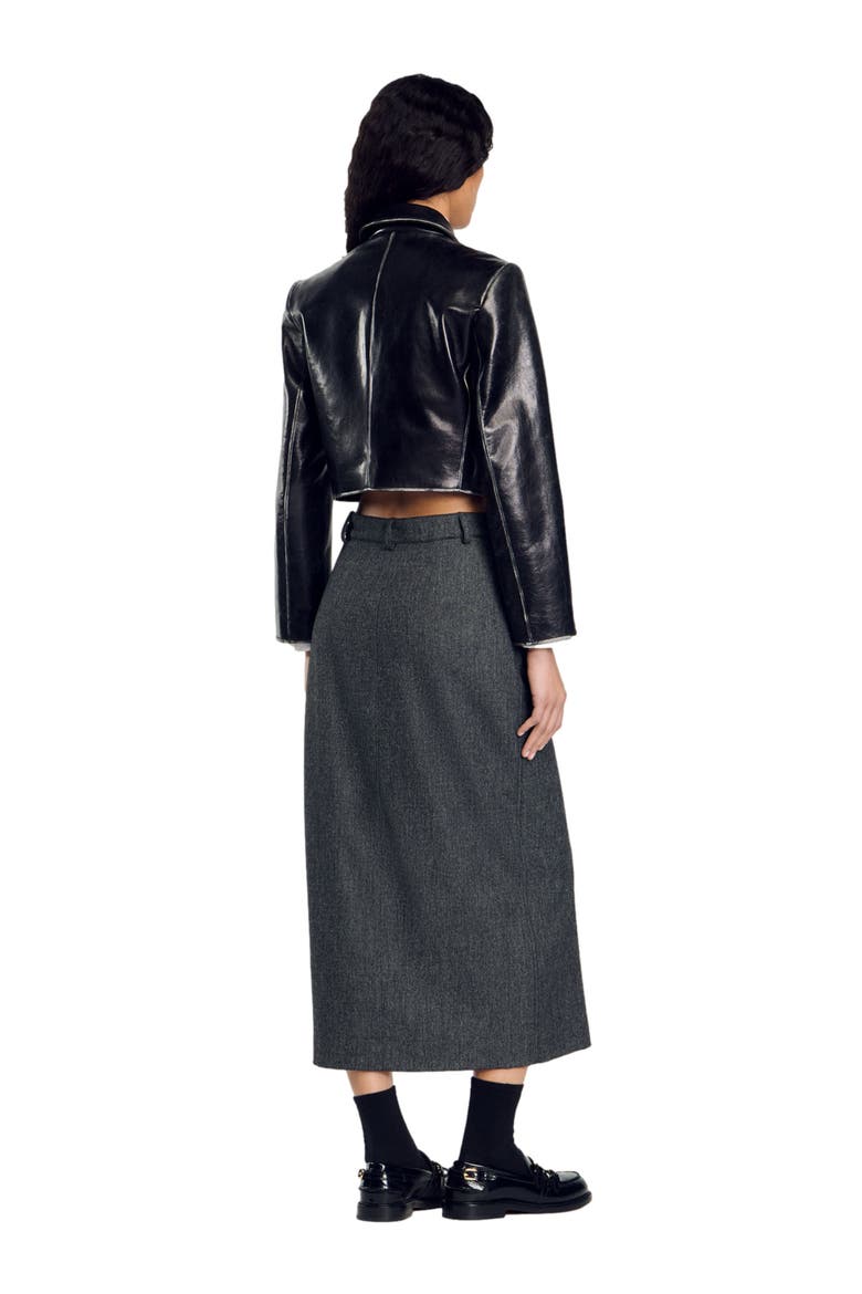 Cropped leather jacket, Alternate, color, Black