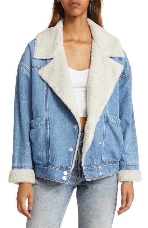 Oversize Faux Shearling & Denim Jacket