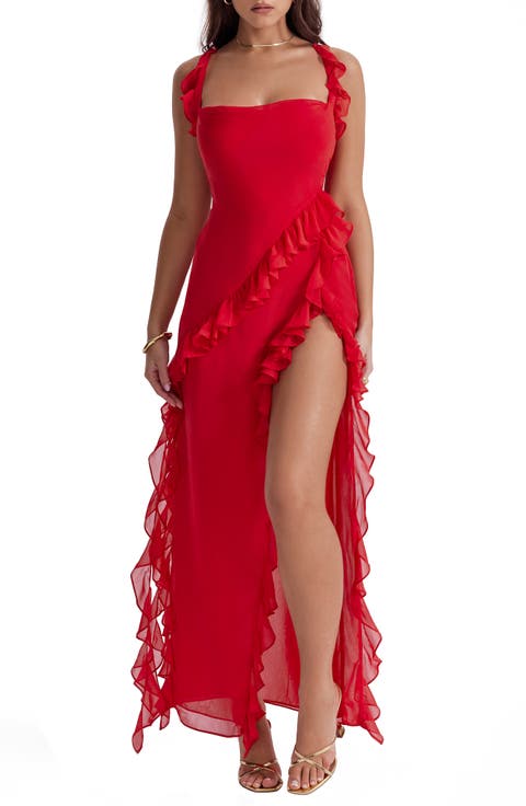 Ariela Ruffle Side Slit Gown