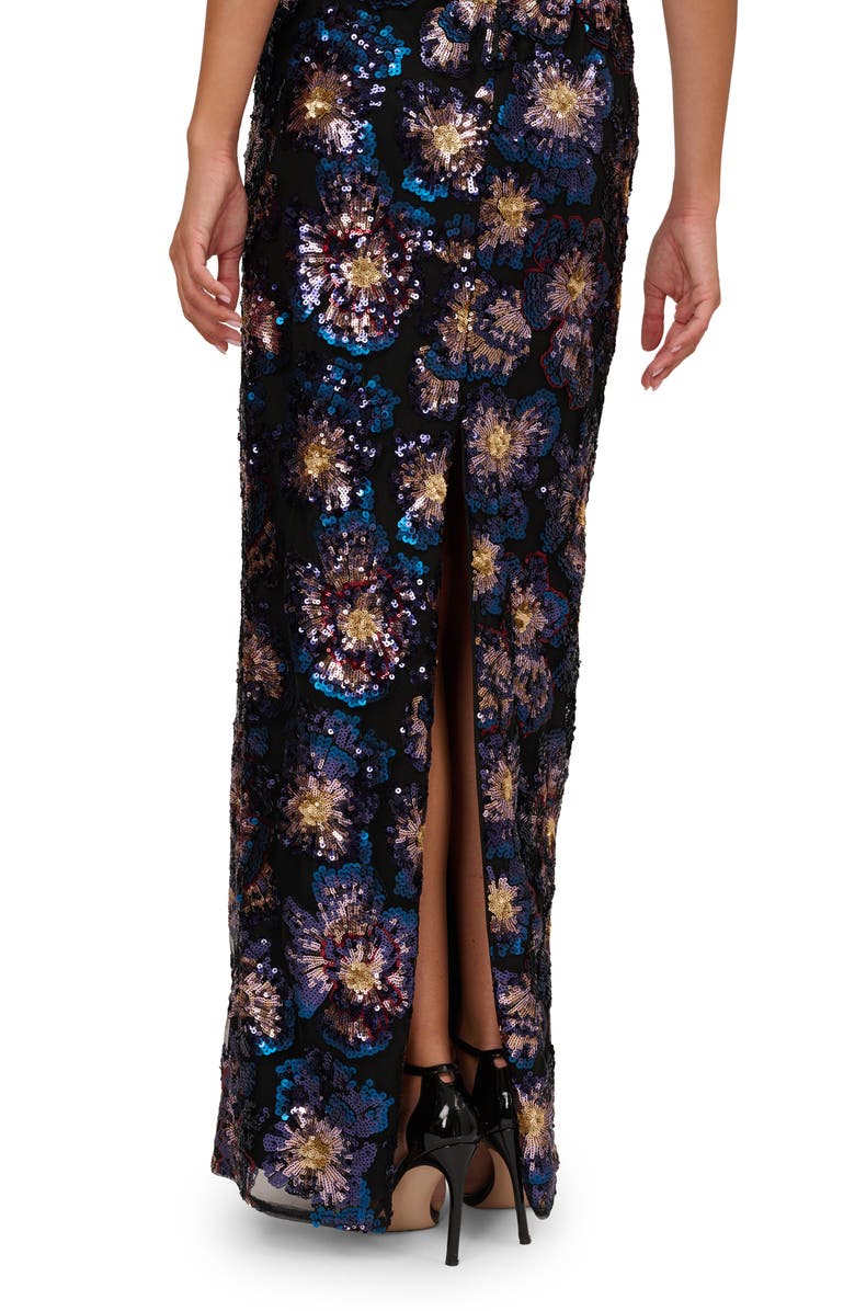 Adrianna Papell Sequin Floral Column Gown, Alternate, color, Blue Multi