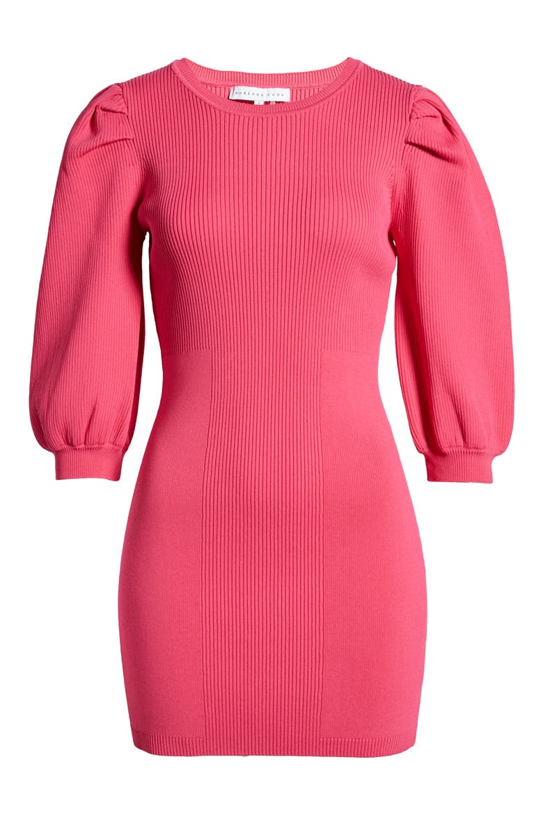 Puff Sleeve Sweater Minidress, Alternate, color, PINK