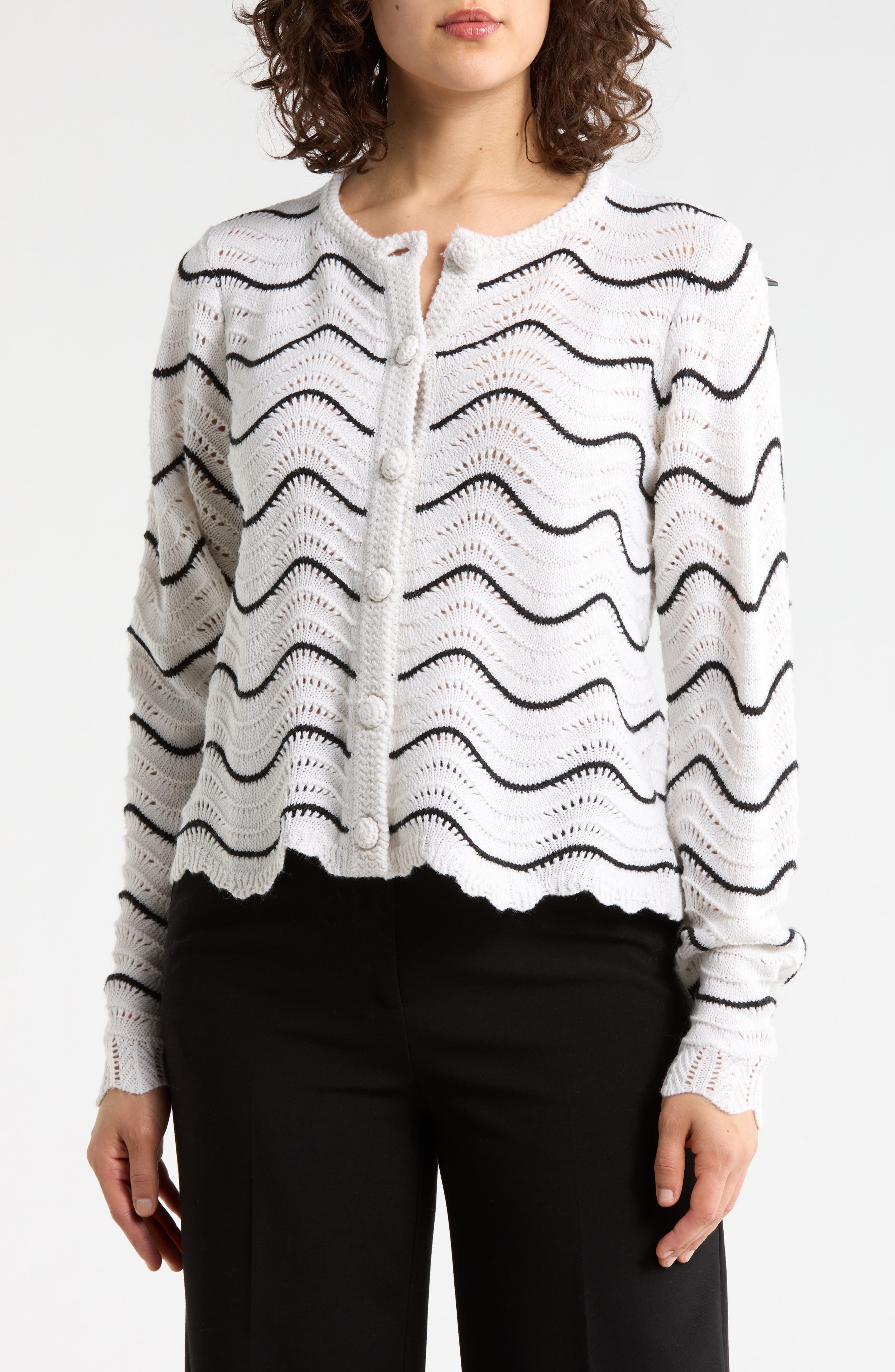 Adrianna Papell Zigzag Pointelle Cardigan