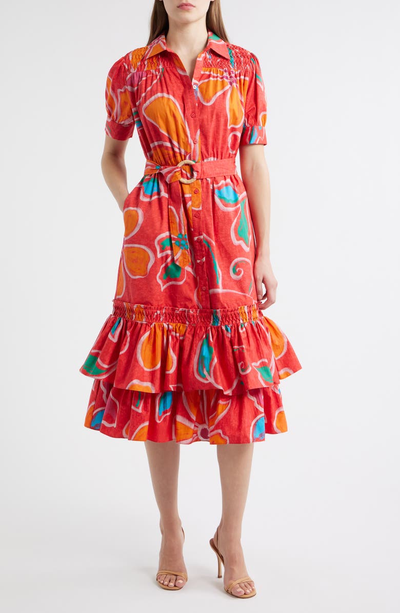 Elie Tahari The Suki Sketched Petals Short Sleeve Shirtdress, Main, color, Sketched Petals