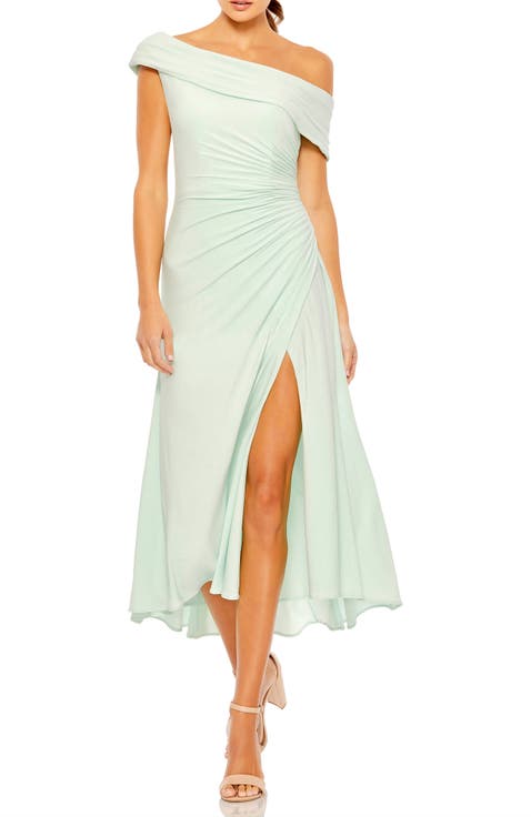 Ruched Off-The-Shoulder Midi Dress