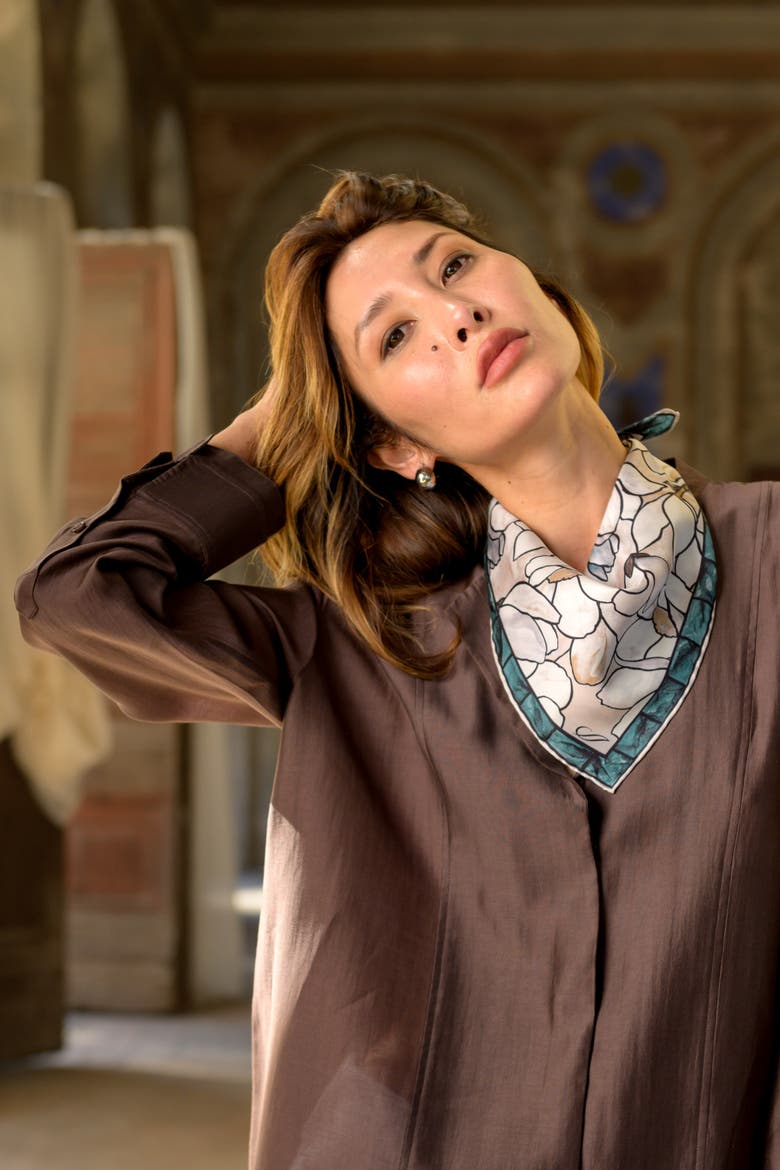 Clara - Silk Bandana, Alternate, color, Teal and Tan