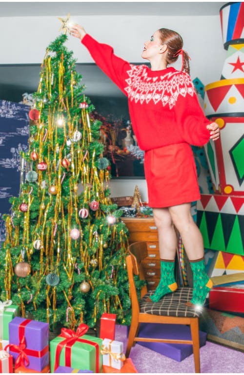 Doiy Xmas Tree Crew Socks In Green