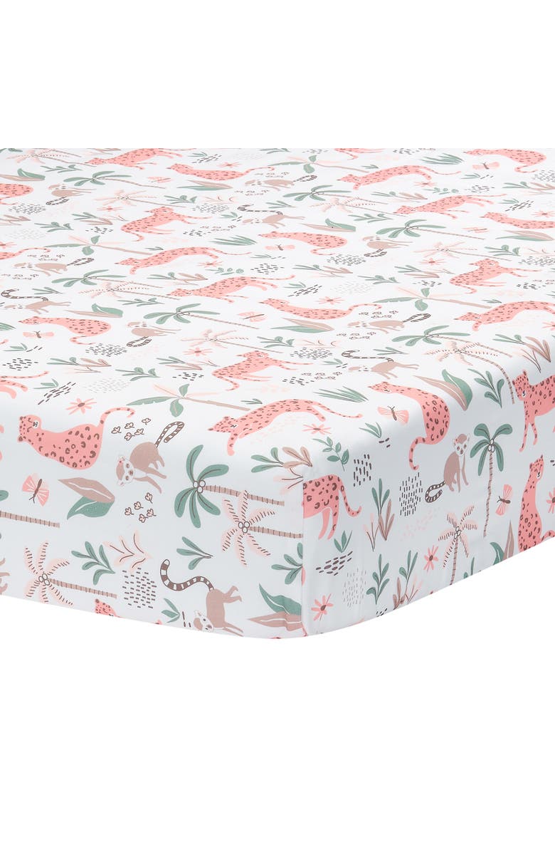 Lambs & Ivy Enchanted Safari Leopard/Lemur Jungle 3-Piece Baby Crib Bedding Set, Alternate, color, Coral