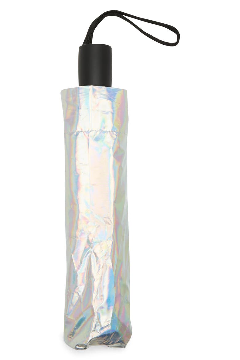 Iridescent Auto Open & Close Compact Umbrella, Alternate, color, IRIDESCENT