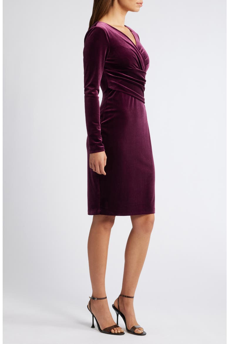 Ruched Long Sleeve Velvet Body-Con Dress, Alternate, color, PLUM