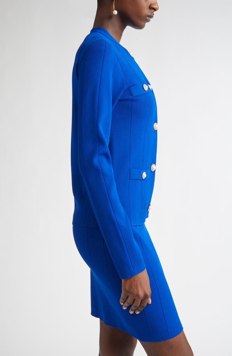 ST. JOHN Moving Ribs Pointelle Knit Jacket, Alternate, color, Cobalt