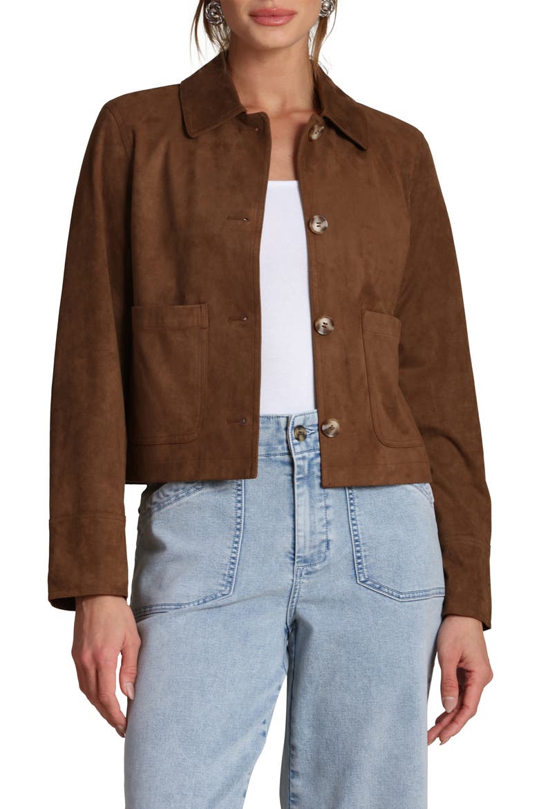 Faux Suede Jacket, Main, color, DEEP TOFFEE