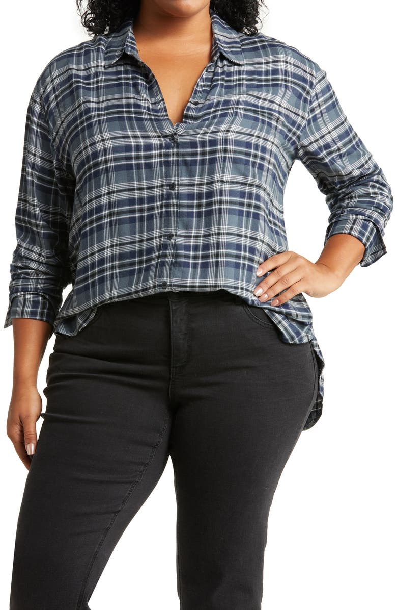 Treasure & Bond Plaid Boyfriend Shirt, Main, color, 