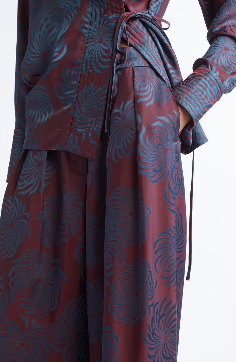 Dries Van Noten Pamplona Jacquard Pleated Wide Leg Pants, Alternate, color, Burgundy
