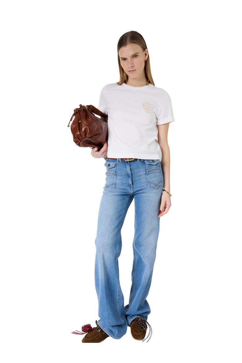 Melia Embroidered Emblem Cropped T-Shirt, Alternate, color, White