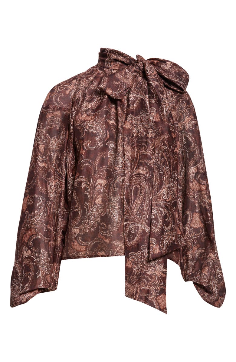 L'AGENCE Rhett Oversize Linen & Silk Top, Alternate, color, Brown Etched Paisley