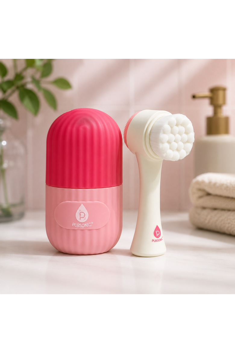 Perfect Skincare Duo Ice Cube Facial Roller & Dual Sided Facial Cleansing Brush, Alternate, color, Pink
