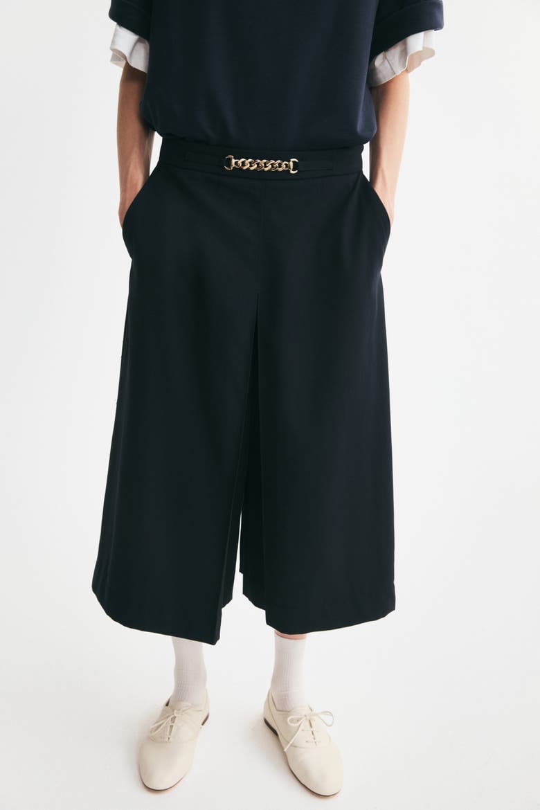 Pleat-Detail Culottes, Alternate, color, Navy blue