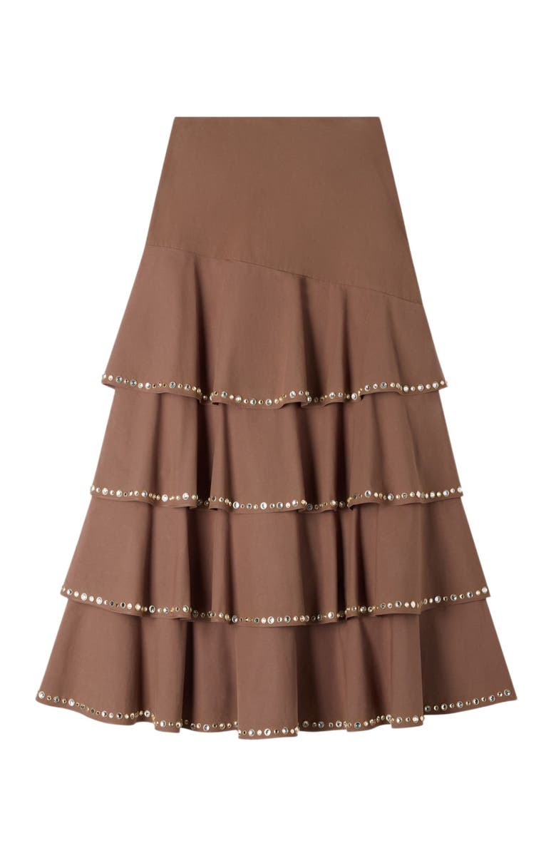 SANDRO Long ruffled rhinestone skirt, Alternate, color, Brown