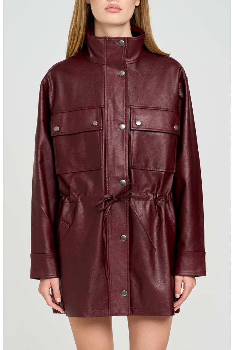 Angelina Faux Leather Jacket, Main, color, BURGUNDY