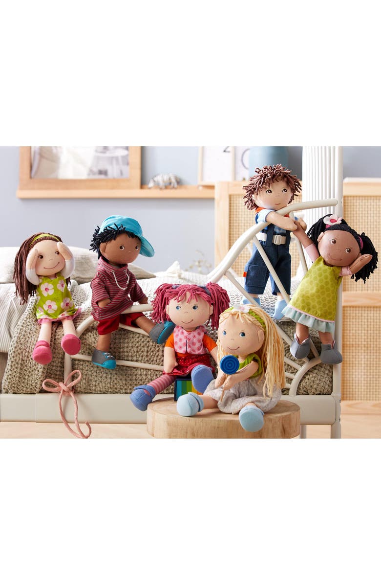 HABA William 12" Soft Doll - Black Baby Boy Doll (Machine Washable) Perfect Plush Toy for 18 Months & Up with Removable Clothing and Embroidered Face, Alternate, color, Red Multi