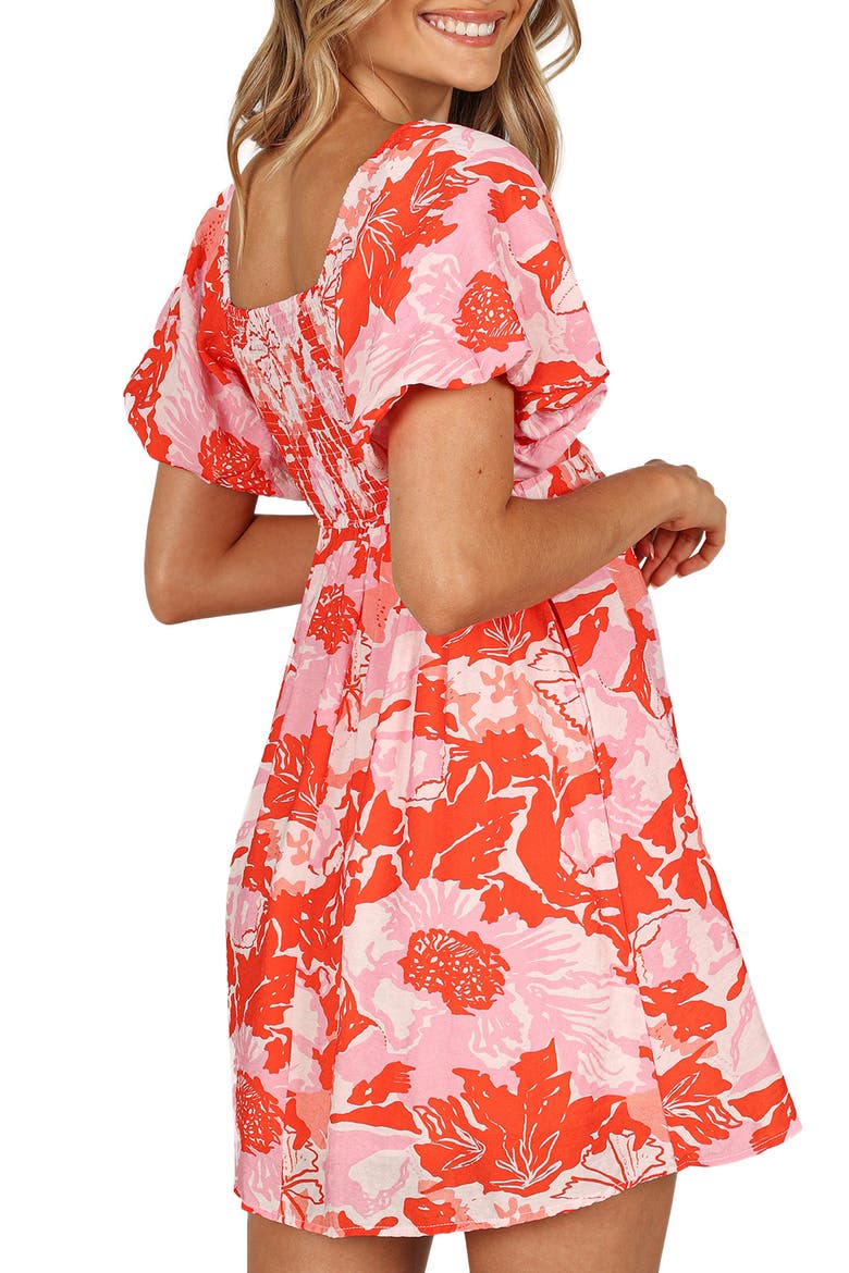 Maggie Print Puff Sleeve Minidress, Alternate, color, PINK/ RED FLORAL