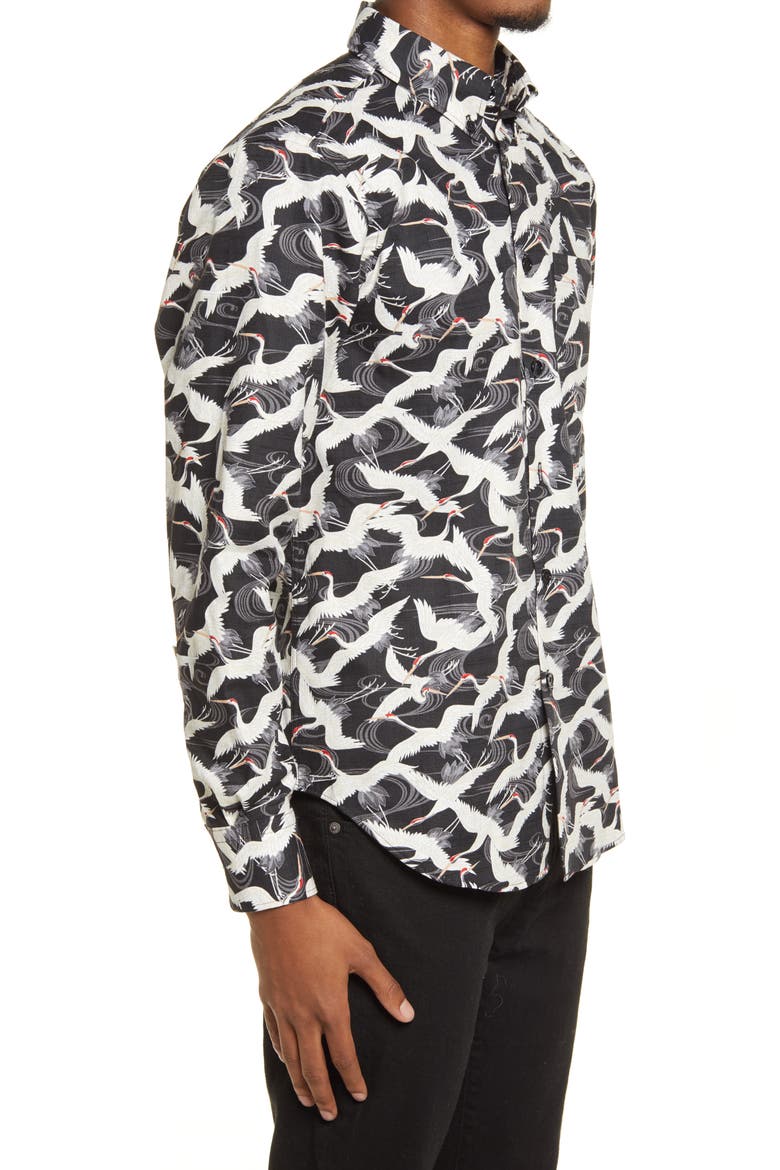 Easy Slub Crane Cotton Button-Down Shirt, Alternate, color, BLACK