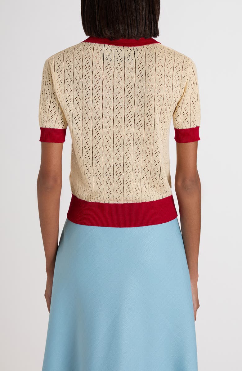 Valentino Garavani Pointelle Knit Polo Sweater, Alternate, color, Light Hazelnut