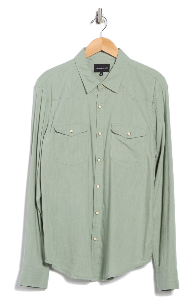 Lucky Brand Santa Fe Solid Western Button-Up Shirt, Alternate, color, Lily Pad