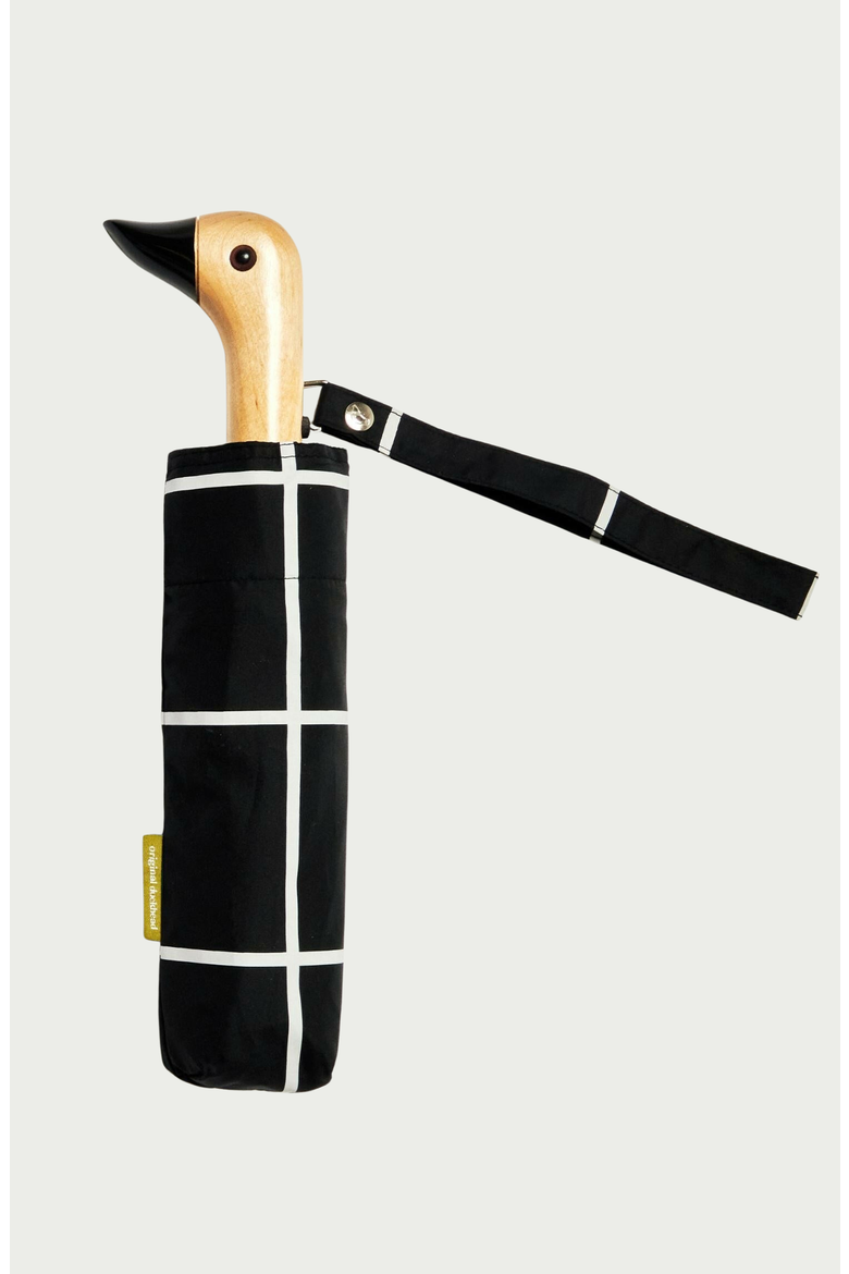 Eco-Friendly Compact Duck Umbrella, Main, color, Black / White Grid
