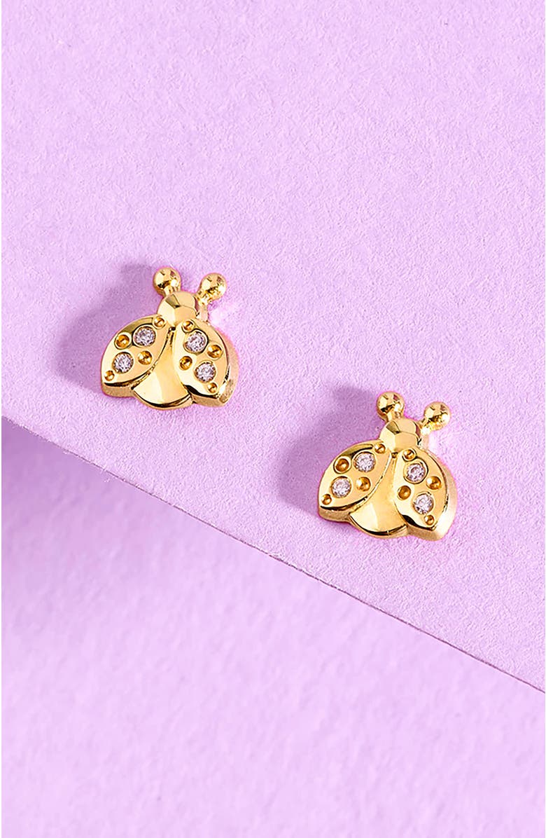 In Season Jewelry 14k Cubic Zirconia Ladybug Earrings, Alternate, color, Gold