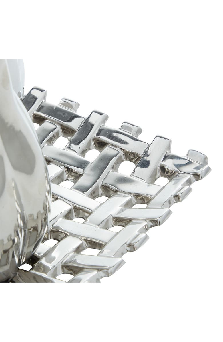 WILLOW ROW Silver Ceramic Decorative Fruit Sculpture with Plate - Set of 4, Alternate, color, Silver