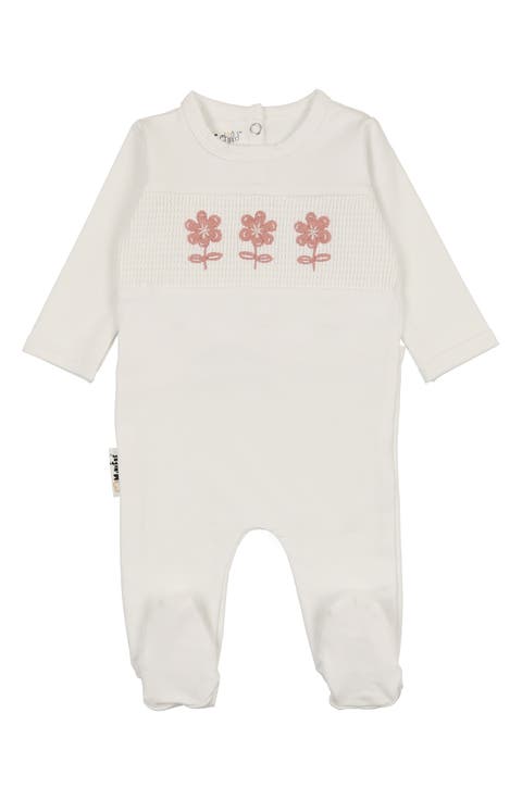 Floral Smocked Cotton Blend Footie (Baby)