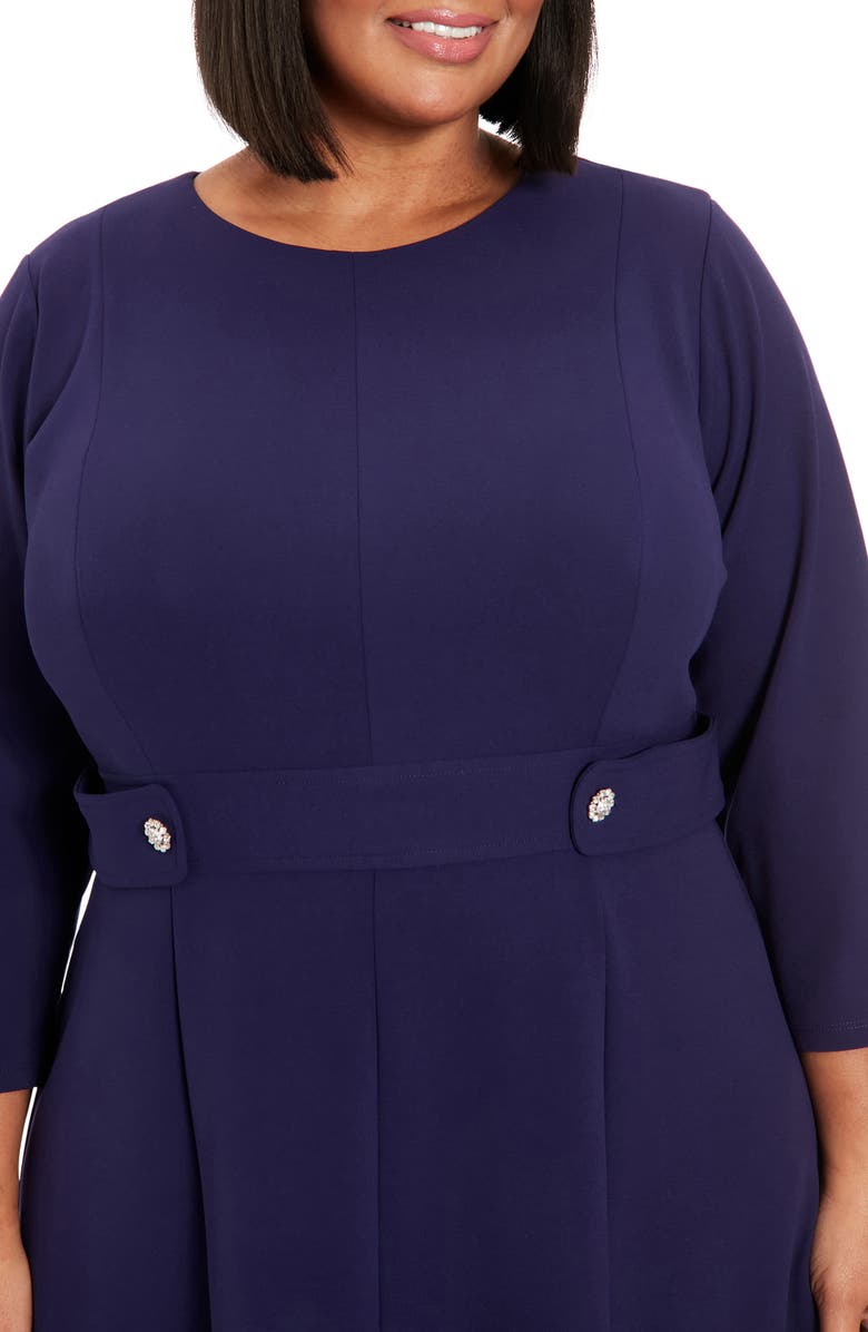 London Times Rhinestone Waist Tab Fit & Flare Dress, Alternate, color, 