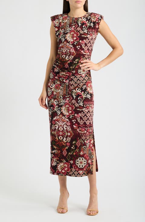 Print Ruched Maxi Dress