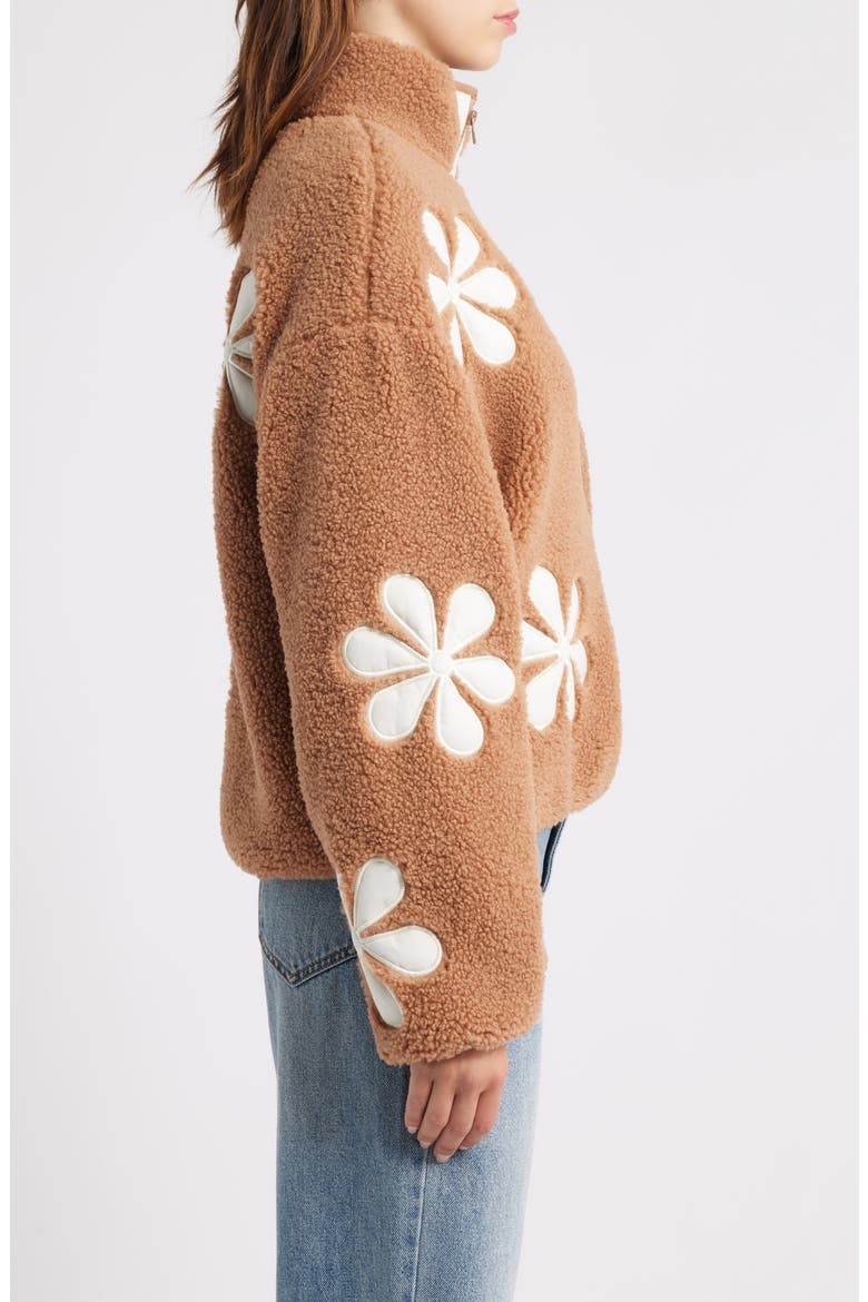 Flower Patch Faux Shearling Jacket, Alternate, color, BEIGE IVORY COMBO