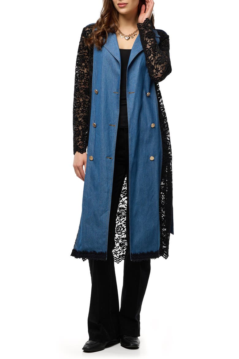 Lace Trim Denim Topper, Main, color, DENIM