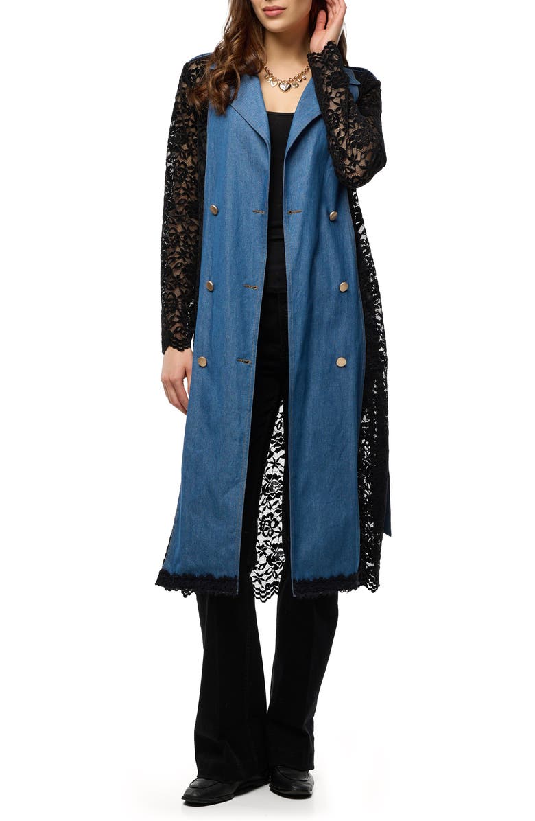 SAACHI Lace Trim Denim Topper, Main, color, Denim
