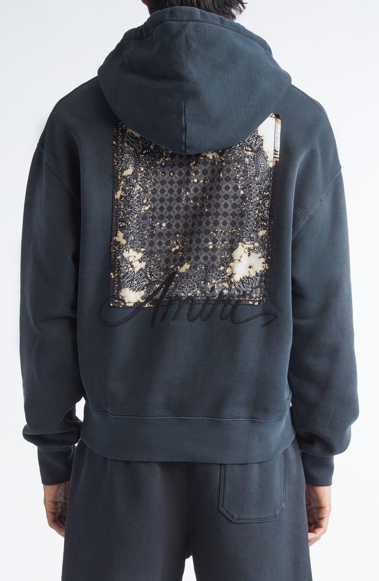 AMIRI Oversize Bleach Bandana Hoodie, Alternate, color, Black