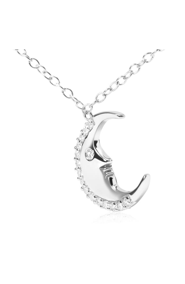 Haus of Brilliance .925 Sterling Silver 1/10ct Diamond Crescent Man on the Moon Pendant Necklace, Alternate, color, White