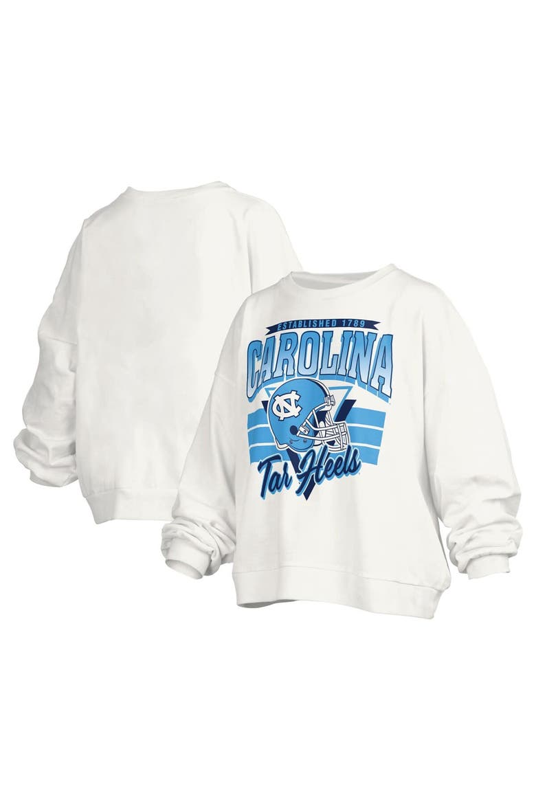 Women's Pressbox White North Carolina Tar Heels Janice Retro Logo Oversized Pullover Sweatshirt, Main, color, White