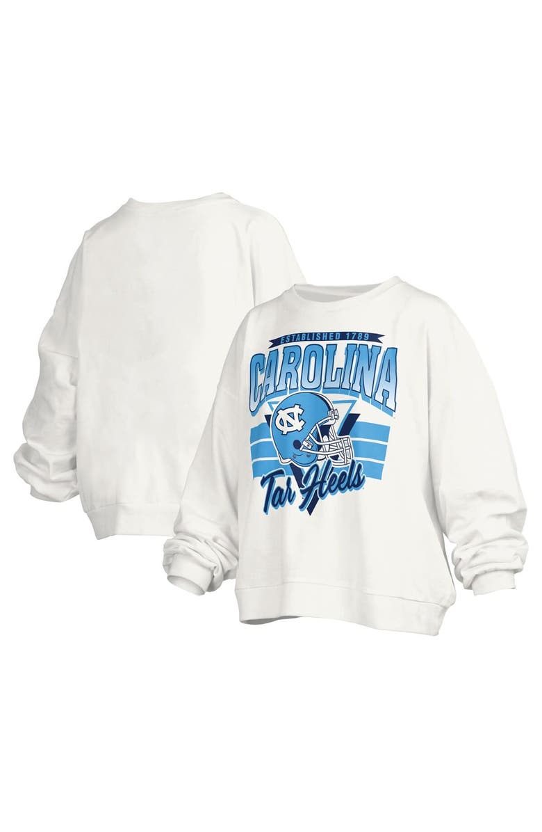 PRESSBOX Women's Pressbox White North Carolina Tar Heels Janice Retro Logo Oversized Pullover Sweatshirt, Main, color, White