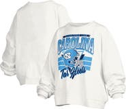 PRESSBOX Women's Pressbox White North Carolina Tar Heels Janice Retro Logo Oversized Pullover Sweatshirt