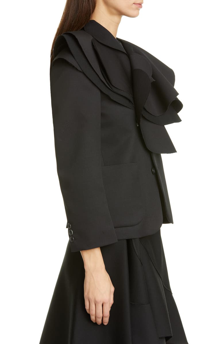 Tao Comme des Garçons Tricot Comme des Garçons Ruffle Collar Wool Gabardine Jacket, Alternate, color,
