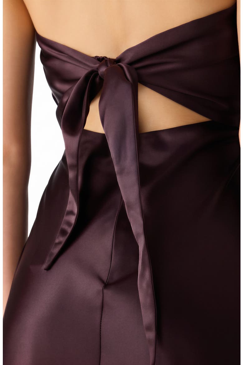 Elaia Satin Tie Back Strapless Dress, Alternate, color, DEEP FIG