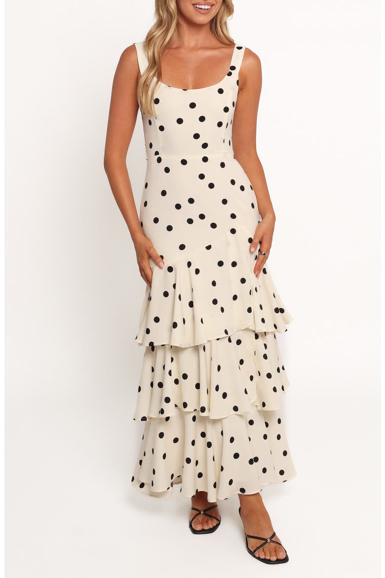 Mabel Polka Dot Tiered Maxi Sundress, Main, color, CREAM