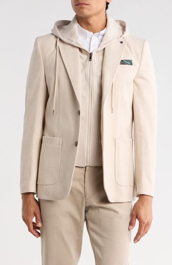Soul Of London Sport Coat With Removable Hoodie Bib In Neutral