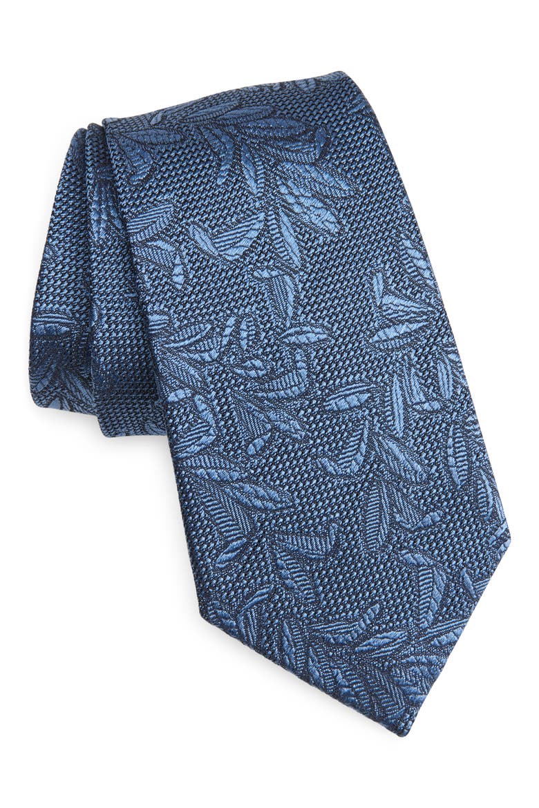 Leaf Silk Jacquard Tie, Main, color, BLUE